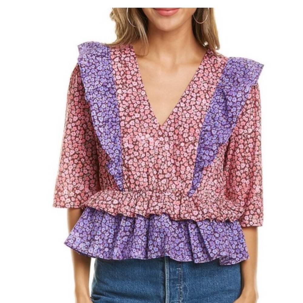 NWOT Celina Moon Pink Floral Ruffle Blouse
